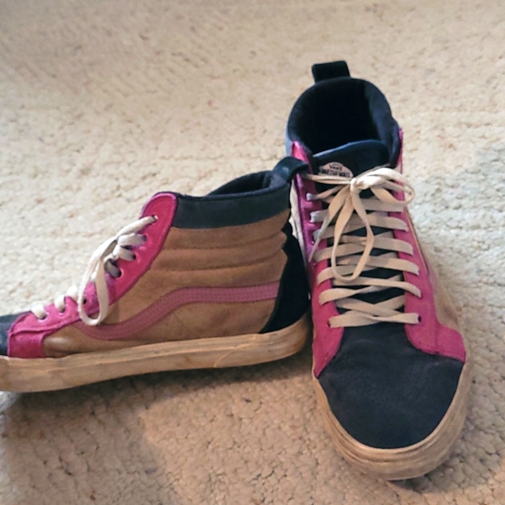 Pink and Blue Vans Sk8 His